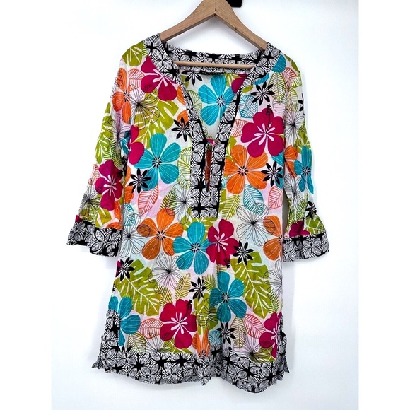 La Blanca MULTI Lace-up Tunic Cover-up, US Medium beach walks  colorful - Picture 3 of 5